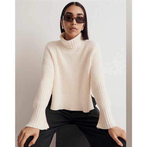 Madewell Wide Rib Wool Blend Hi Low Tunic Chunky Turtleneck Sweater Size XXS - Picture 1 of 8